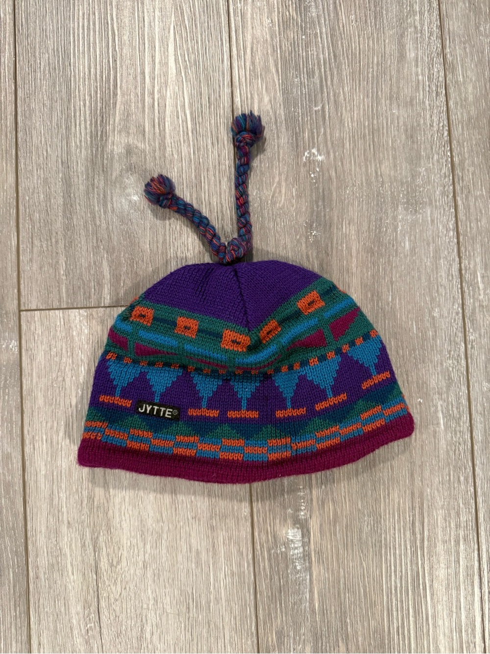 Vintage Jytte Merion Wool Beanie Hat - Nordic Fair Isle Tassel Ski Cap